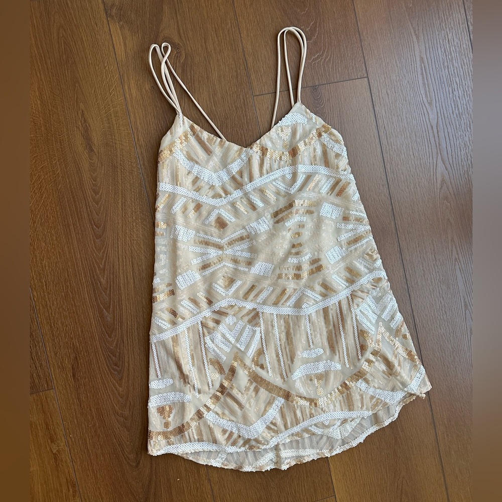 Show Me Your MuMu Cream and White Geometric Sequined Sparkling Mini Dress - Picture 3 of 16
